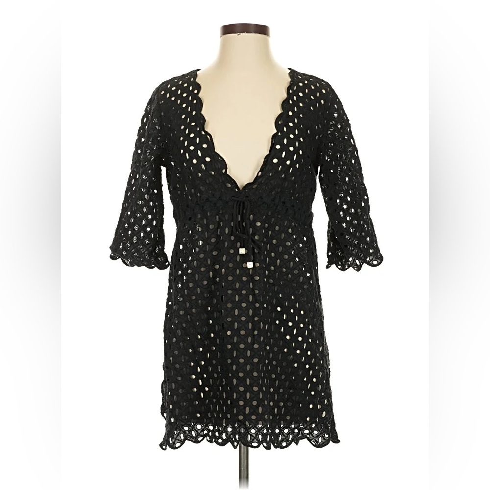 Tory Burch Black Eyelet Lace Swim Cover Up Tunic 100% Cotton Women’s Size Medium
